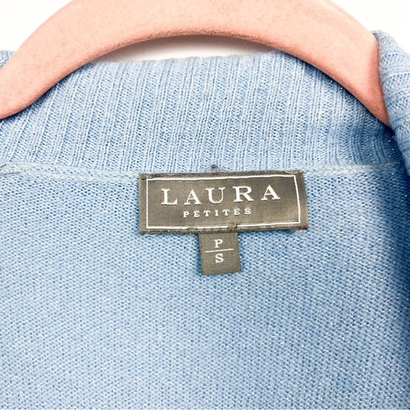 Laura Petites Long Sleeve Light Blue Sweater with Silver Sparkle and Rhinestones - Picture 2 of 9